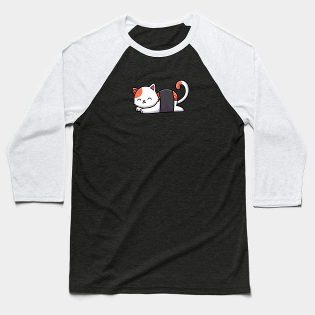 Cat Sushi Baseball T-Shirt by iconicole